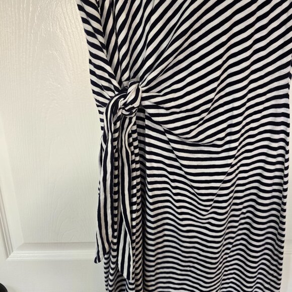 Talbots Wrap Tie Dress Navy White Stripes Cap Sleeves Round Neck Cotton Size XL - Picture 2 of 7